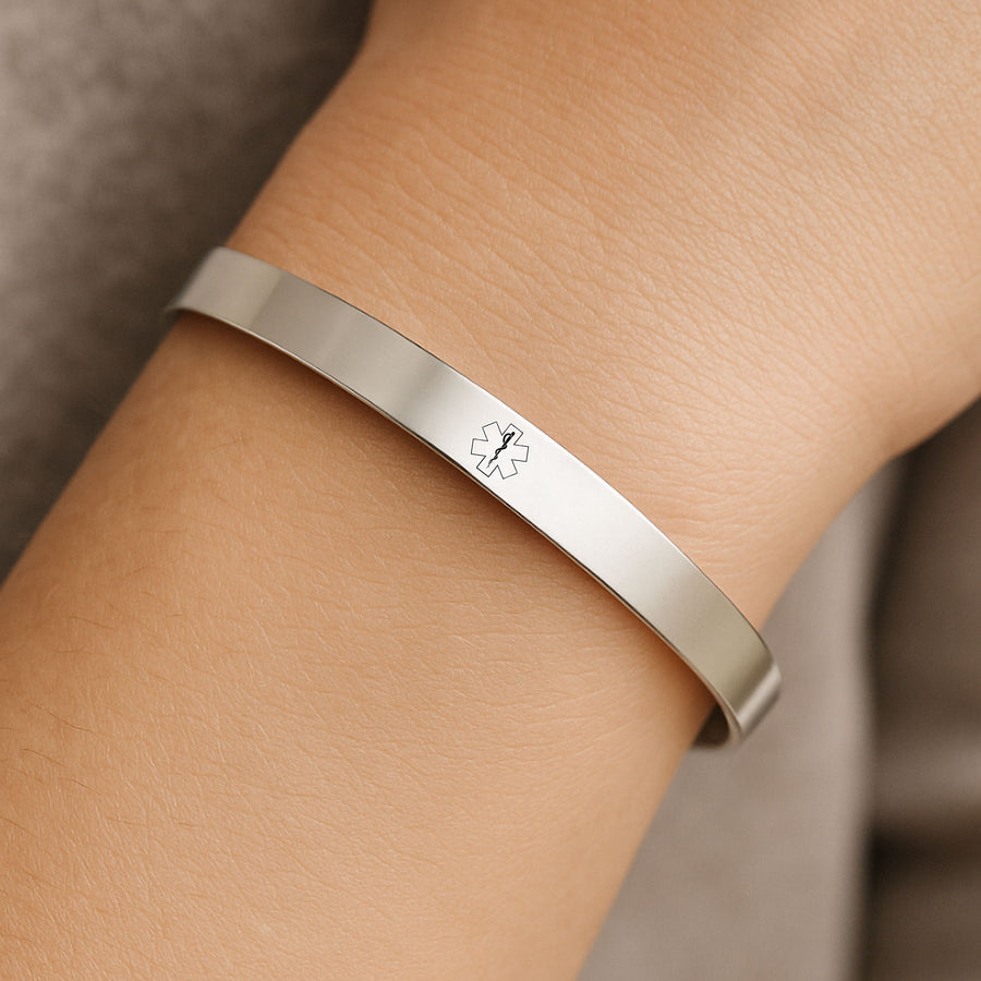 womens medical alert cuff bracelet with medical stars