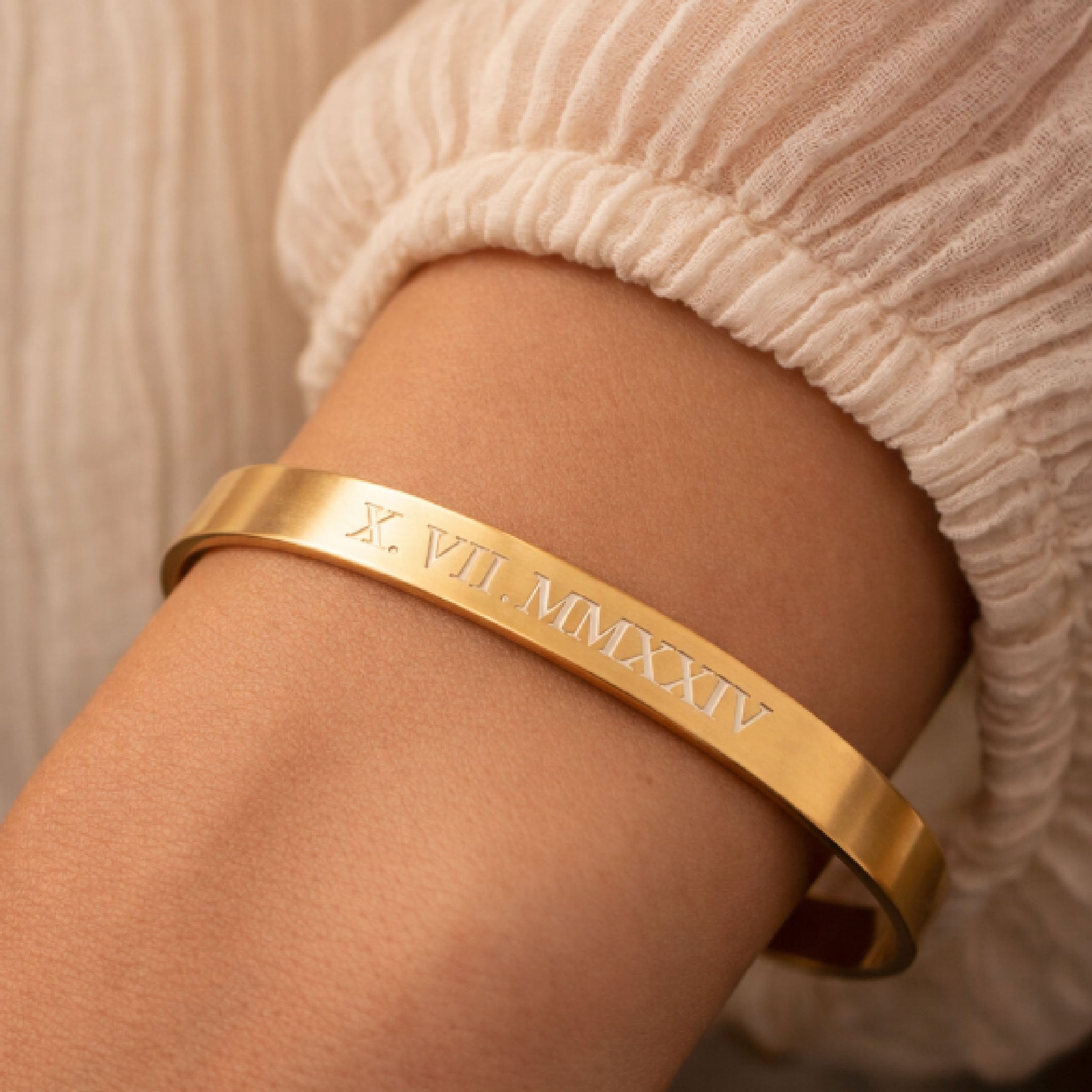 gold roman numeral date cuff bracelet 
