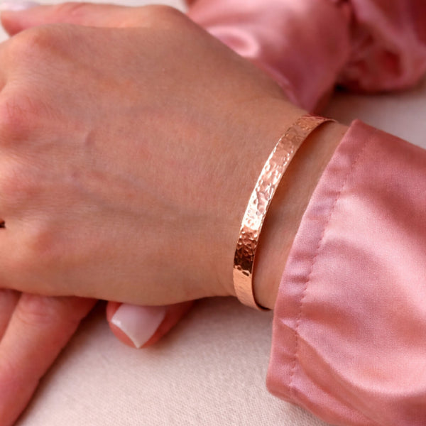 Rose Gold Hammered Cuff Bracelet with Hidden Engraving