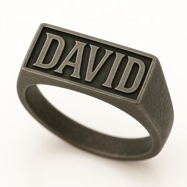 Personalized Name Signet Ring for Men 925 Sterling Silver Rectangular Pinky Ring