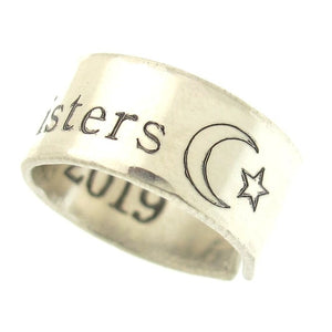 Engraved Sterling Silver Star Moon Ring