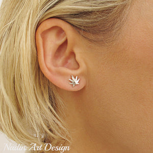 Sterling Silver Cannabis Studs 