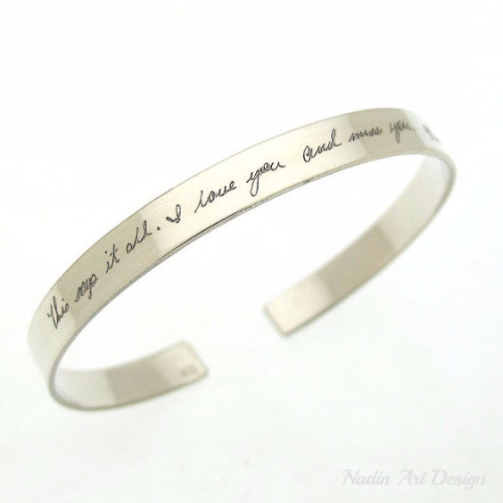 Custom Actual Handwriting Bracelet for her - Personal engraved signature cuff