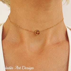 Peace Symbol Gold Choker Necklace