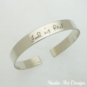 Handwriting engraved silver cuff