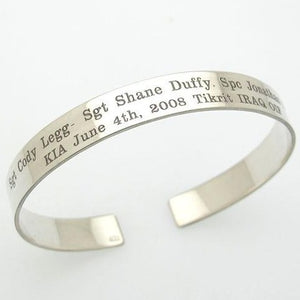 Custom Military Silver Bracelet - KIA Bracelet - Personalized SGT cuff bracelet