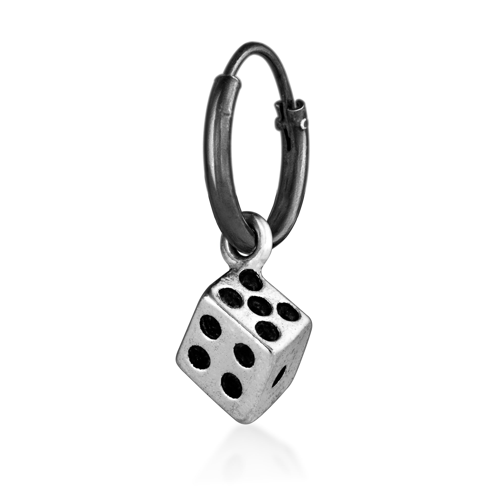 Dice charm earring - Black Hoop Earring for men