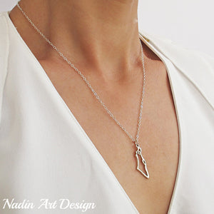  Israel Map Silver Necklace