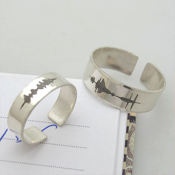 Custom Sound wave Couple Rings Set