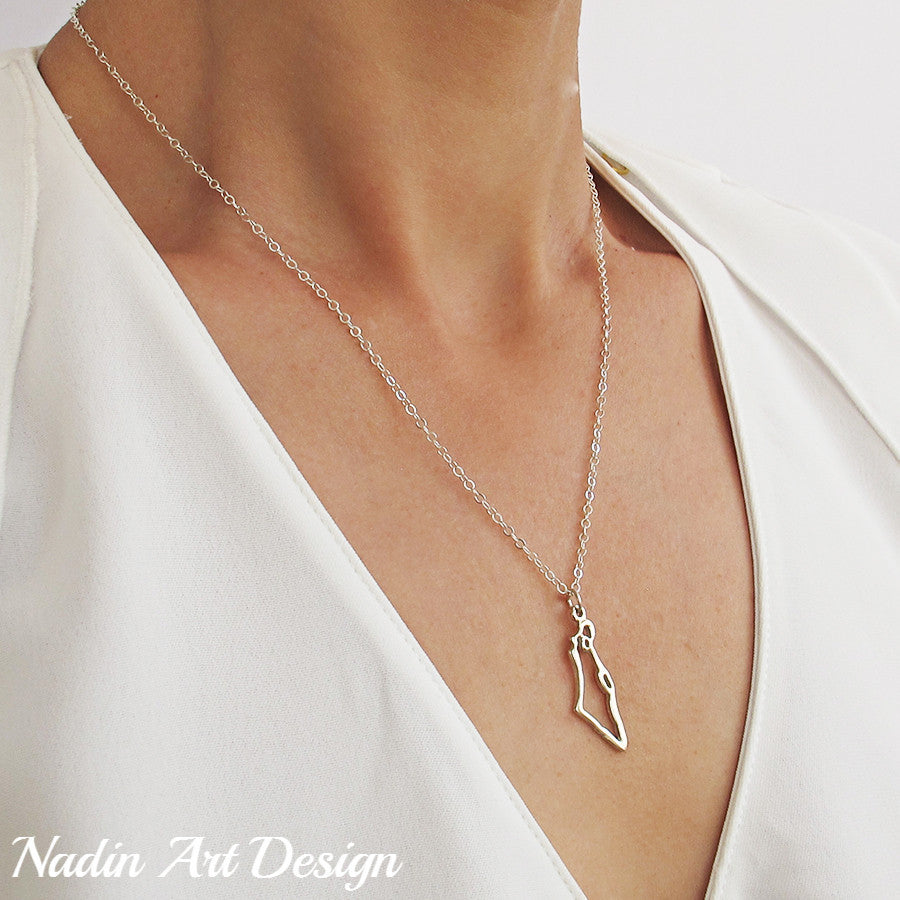 Israel Map Silver Necklace