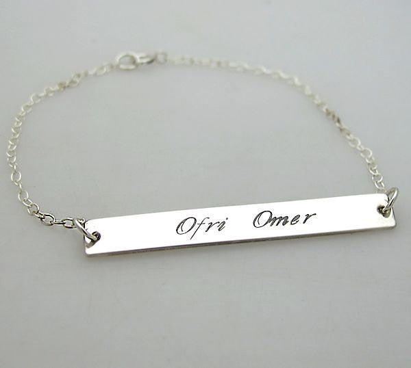 Gold Bar Bracelet with Custom Nameplate