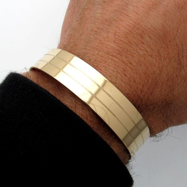 Wide Mens Bracelet Gold Line
