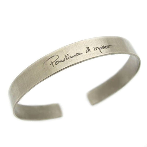 Actual Handwriting Cuff Bracelet - Solid Sterling Silver with the custom Engraved Signature