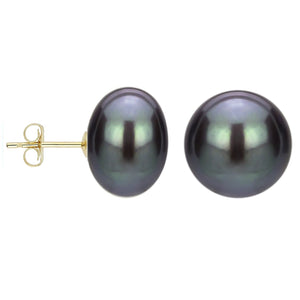 Button Shape Freshwater black pearl Earrings