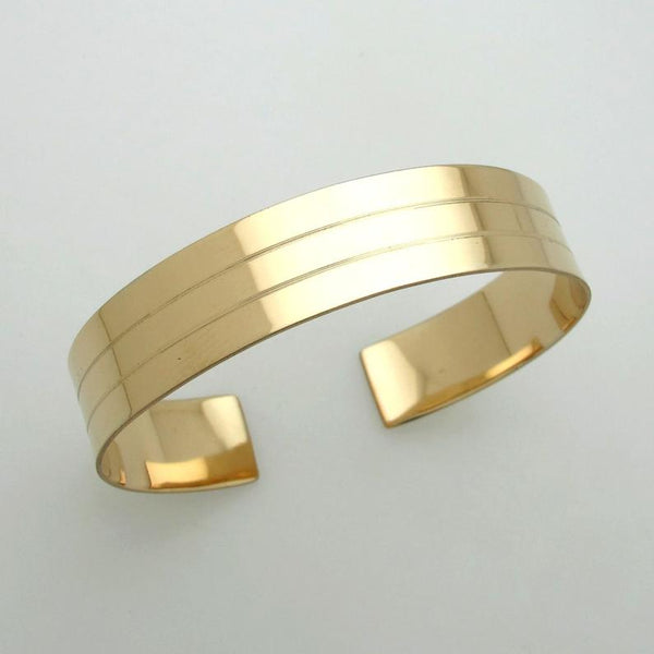 Wide Mens Bracelet Gold Line - Stripe Cuff Bracelet