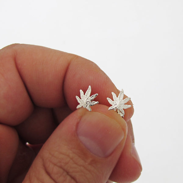 Hemp Earrings - Sterling Silver Cannabis Studs