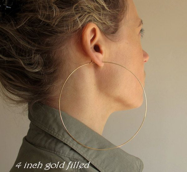 Elegant Classic Large Gold Hoop Earrings 3 inch