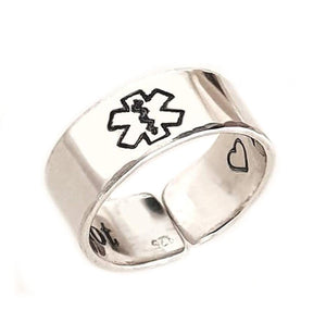 Custom Medical Alert Ring - Sterling Silver Medical Band with Medical Alert Symbol