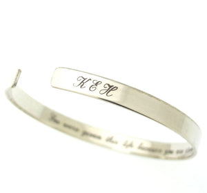 3 initials silver bangle cuff bracelet