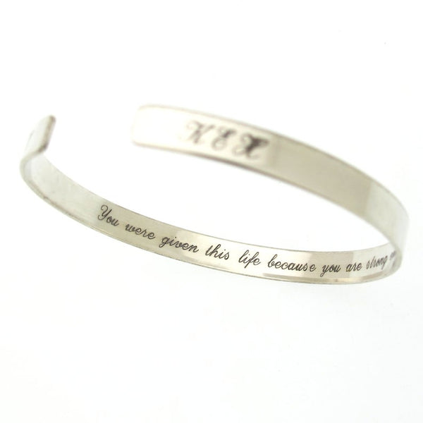 Women internal engraving silver cuff bracelet
