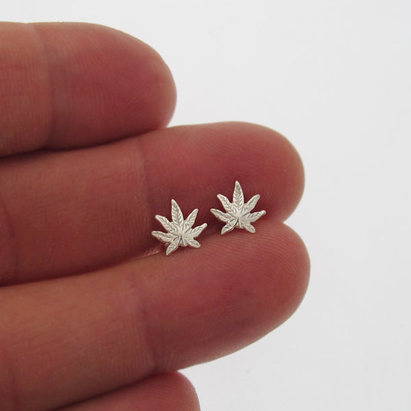 Hemp Earrings - Sterling Silver Cannabis Studs