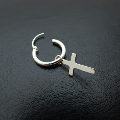 Black Rustic Cross Earrings for Men Oxidized Sterling Silver