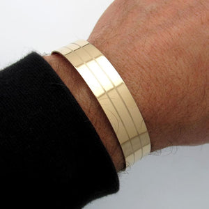 Wide Mens Bracelet Gold Line - Stripe Cuff Bracelet