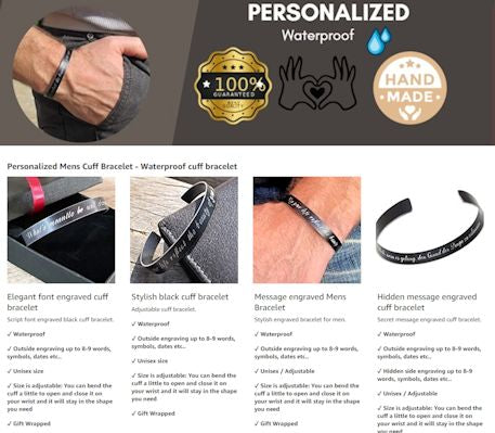 cuff bracelet for men - engraved bracelets