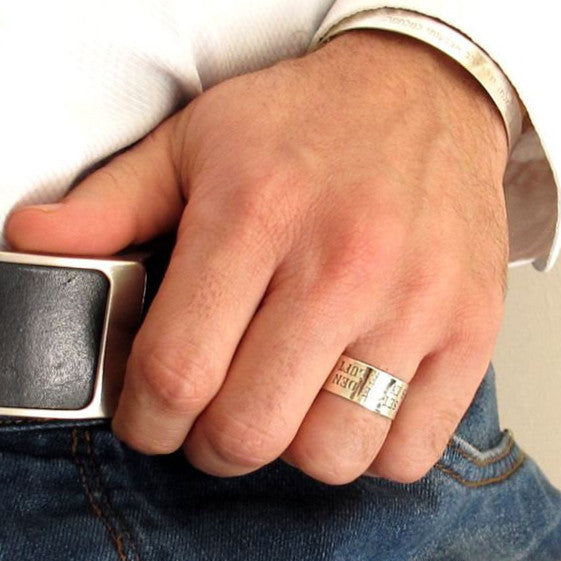 coordinates ring for men - Wide silver band ring