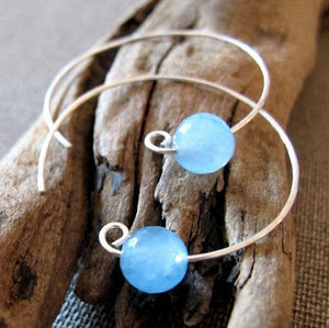 Blue gems silver hoop earrings