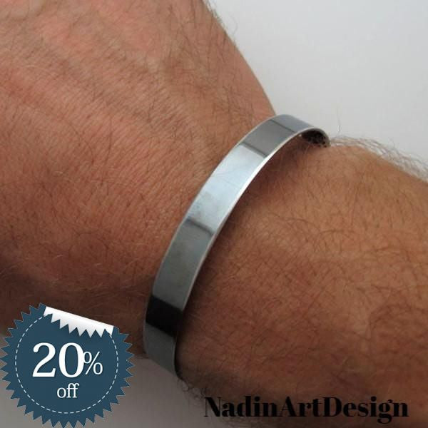 Custom Black Cuff Bracelet for Men Metal cuff mens jewelry Engraved Nadin Art Design Personalized Jewelry