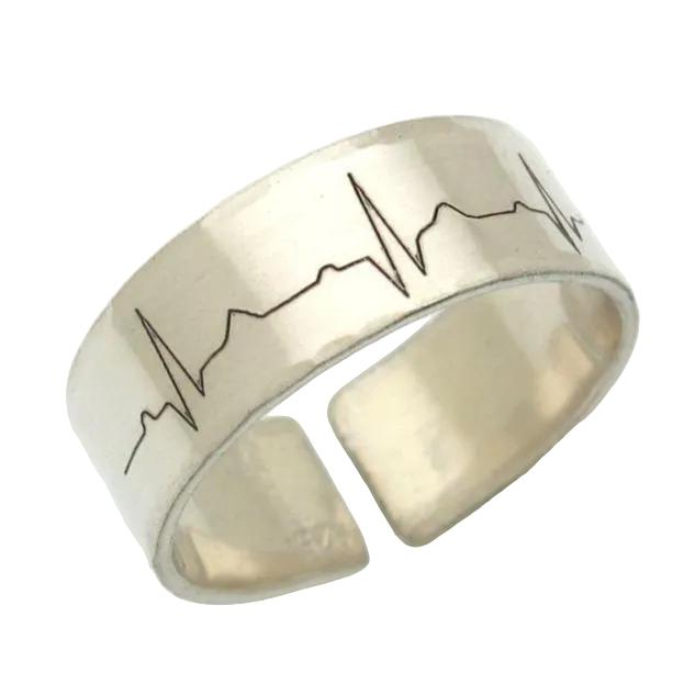 Custom Heartbeat silver ring - Personalized Custom Ekg Ring