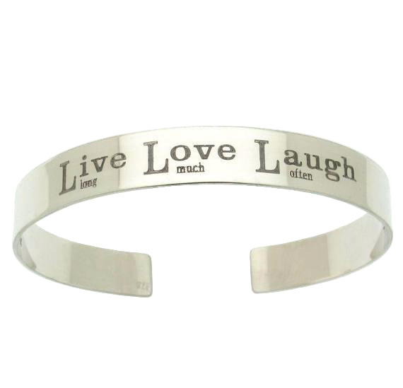 Live Love Laugh Bracelet - Personalized Mens Silver Bracelet - Engraved silver cuff