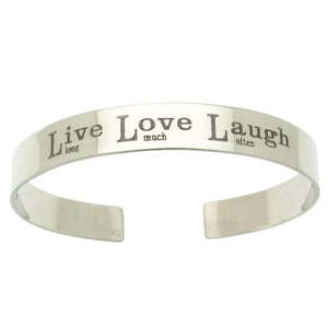 Live Love Laugh Bracelet - Personalized Mens Silver Bracelet - Engraved silver cuff