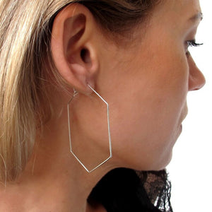 Geometric Hoop Earrings for women - Hexagon Earrings in Sterling Silver