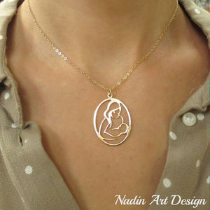 Mother child gold necklace - Mom Gift - Mom Pendant