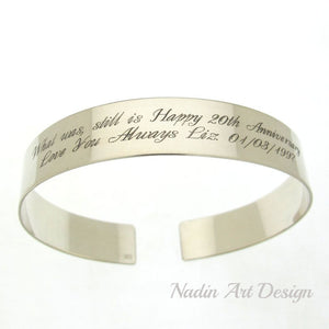 Text engraved silver bracelet