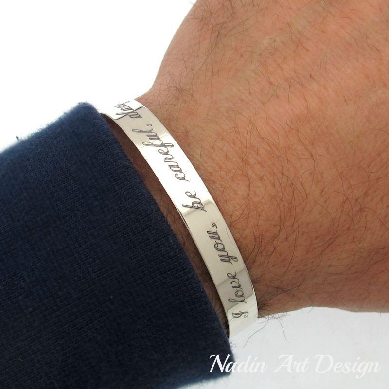 Personalised Mens Bracelet Engraved Sterling Silver Bracelets Gift for Him  Customised Monogram, Birthday, Wedding, Christmas, Father's Day (Color : B)