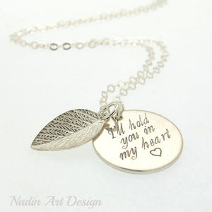 Pendant engraved leaf necklace - Necklace for mom