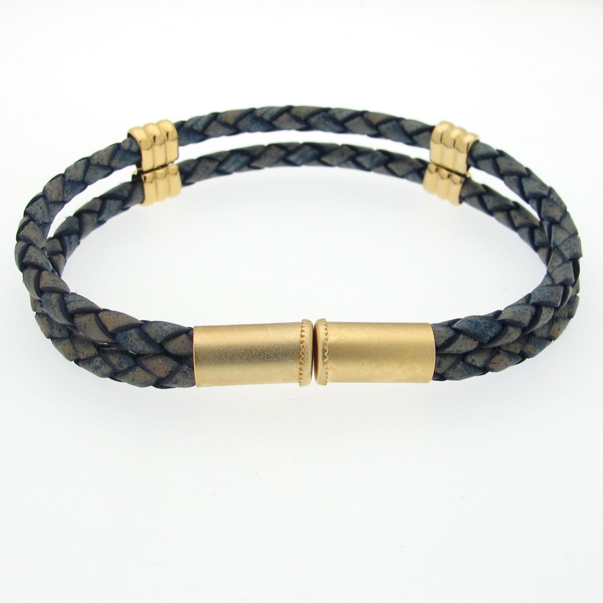 Black Leather Cord Bracelet for Men - Adjustable Cuff Bracelet for Men Gold