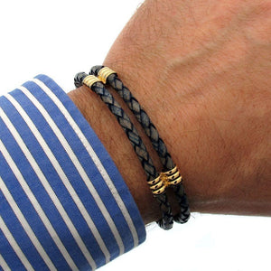 Magnetic Clasp Braided Leather Bracelet - Blue Leather Bracelet for men