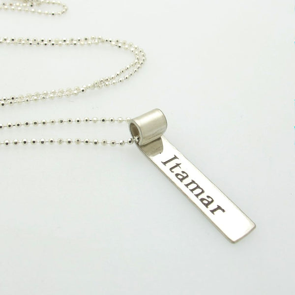 Silver Tag Pendant with Name for Men