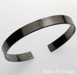 Black engraved cuff bracelet for women - remember jewelry