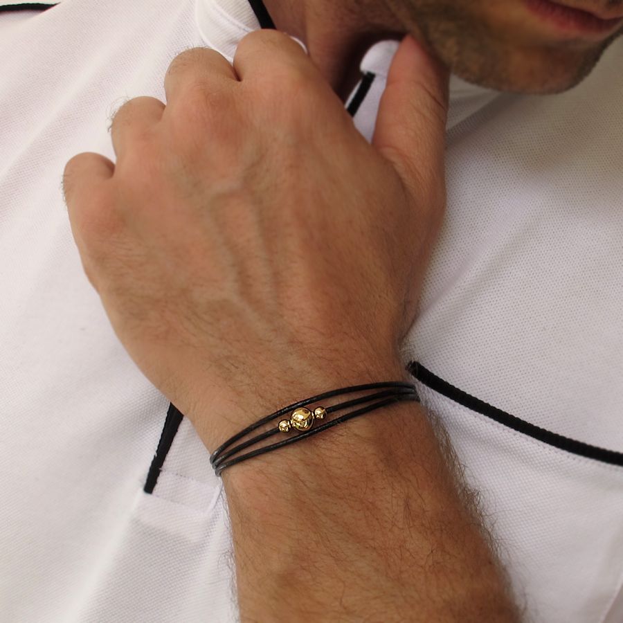 Black string bracelet men adjustable cord waterproof jewelry