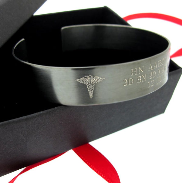 Sterling Silver Matte Cuff Bracelet for Men - Personalized Wide Bangle
