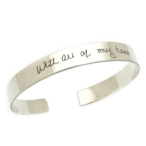 handwriting silver cuff bracelet - Remembered mens bracelet