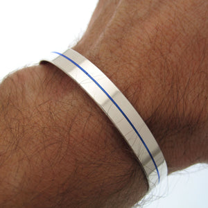 blue line silver cuff bracelet - I got your six 