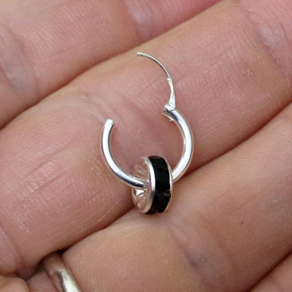 Black Onyx Earring for men - Sterling Silver Drop Dangle Onyx stone Charm