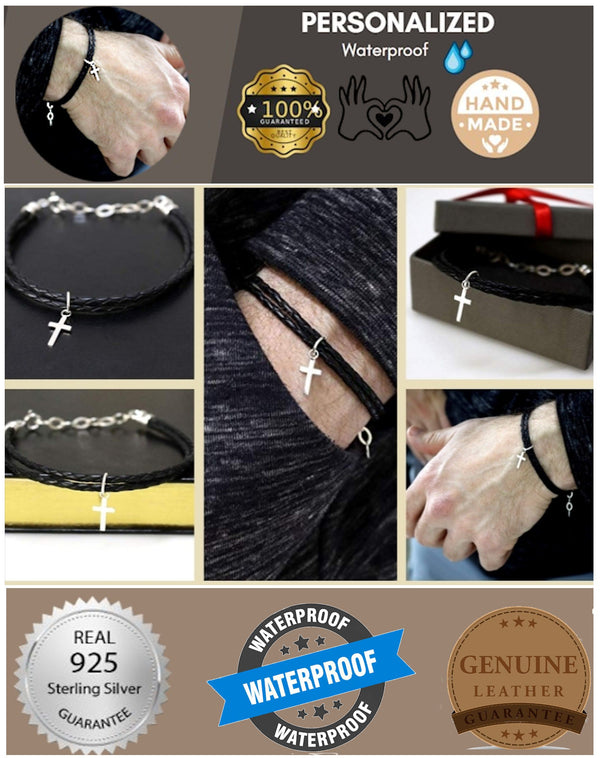 Cross bracelet for mens - Mens leather bracelet