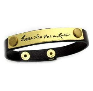 Personalized Gold engraved mens bracelet - handwriting engraving bracelet